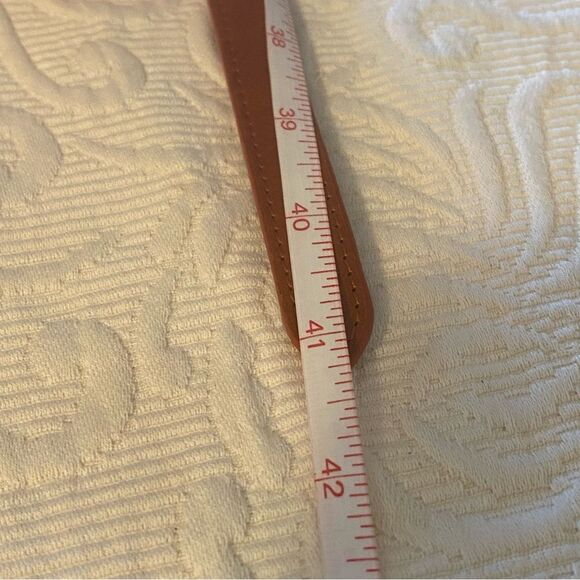 SANCIA Elke Skinny Belt Cognac Leather Slim Gold Buckle Minimalist Size Med - Picture 10 of 10